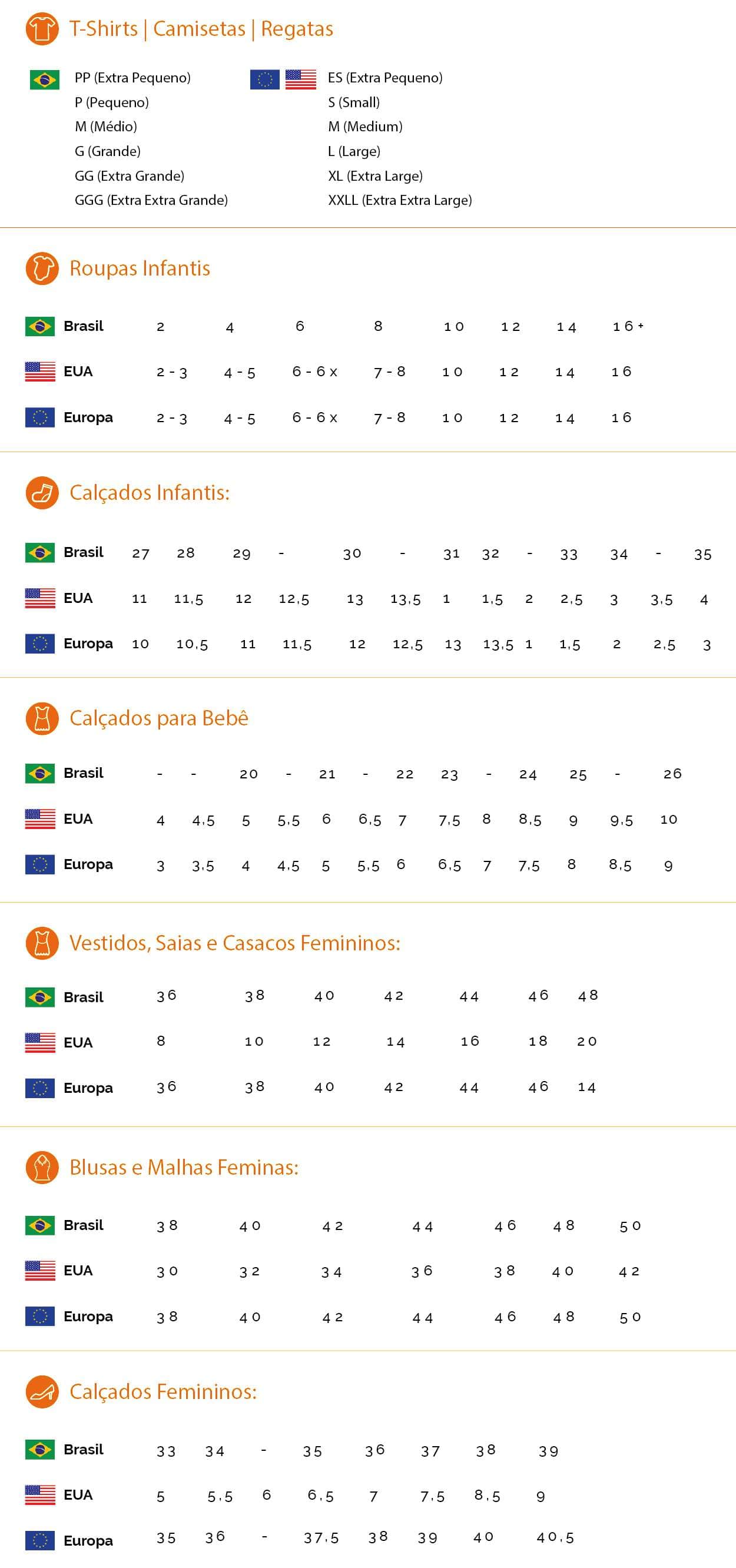 tabela europeia de calçados