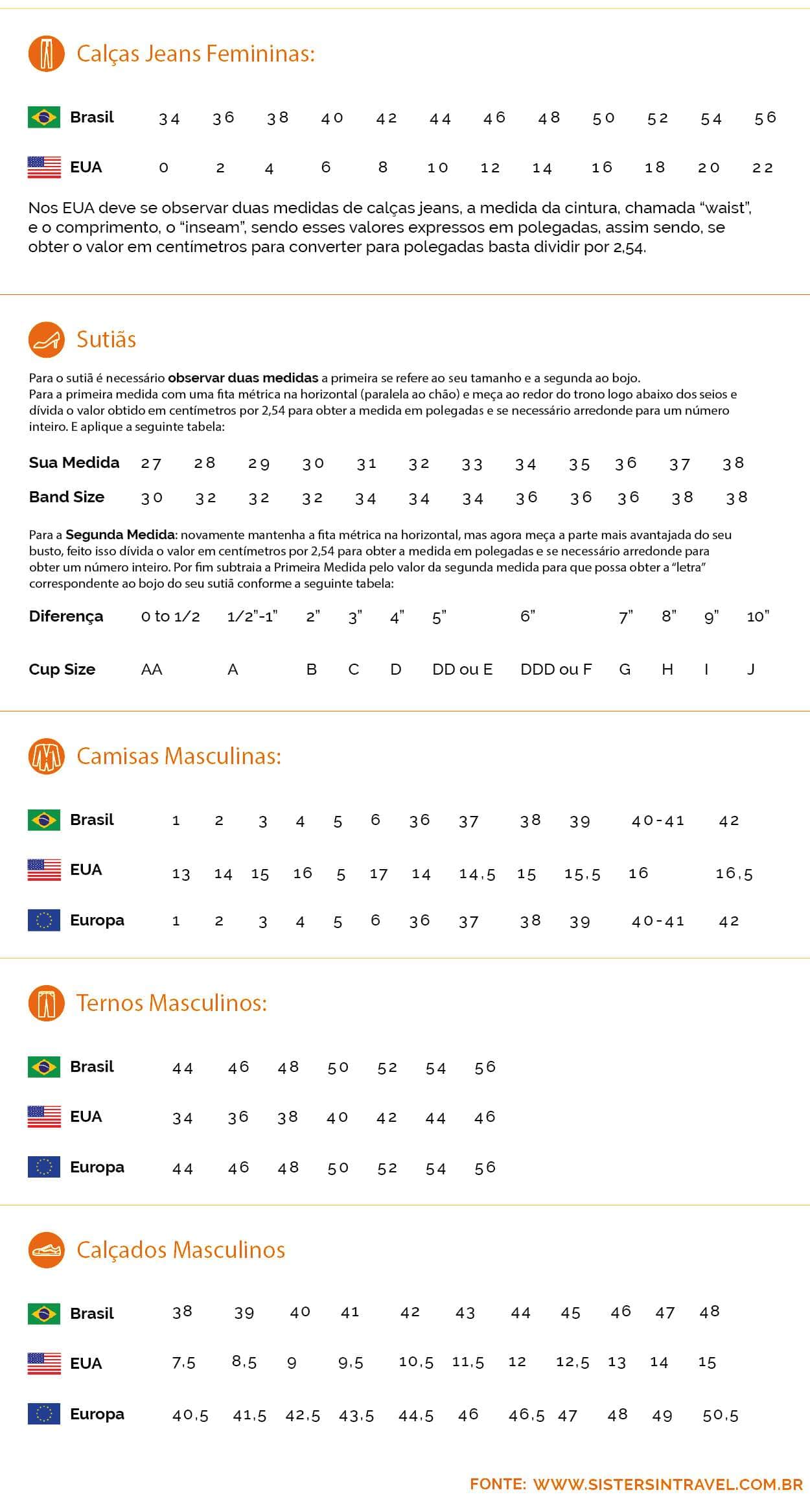 tabela de conversão de tamanho de calçados